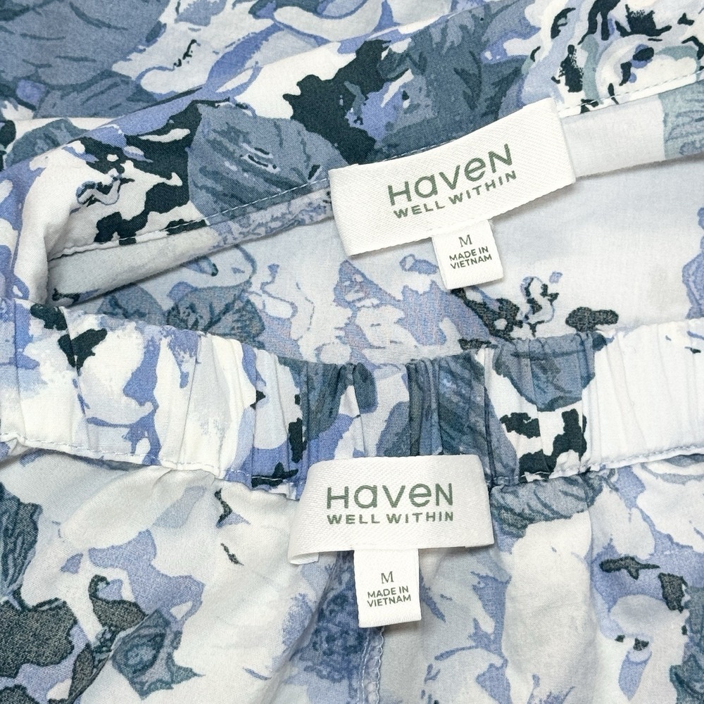 Haven Well Within Pajama Set Womens Medium Organic Cotton Poplin Blue Floral - Picture 8 of 12